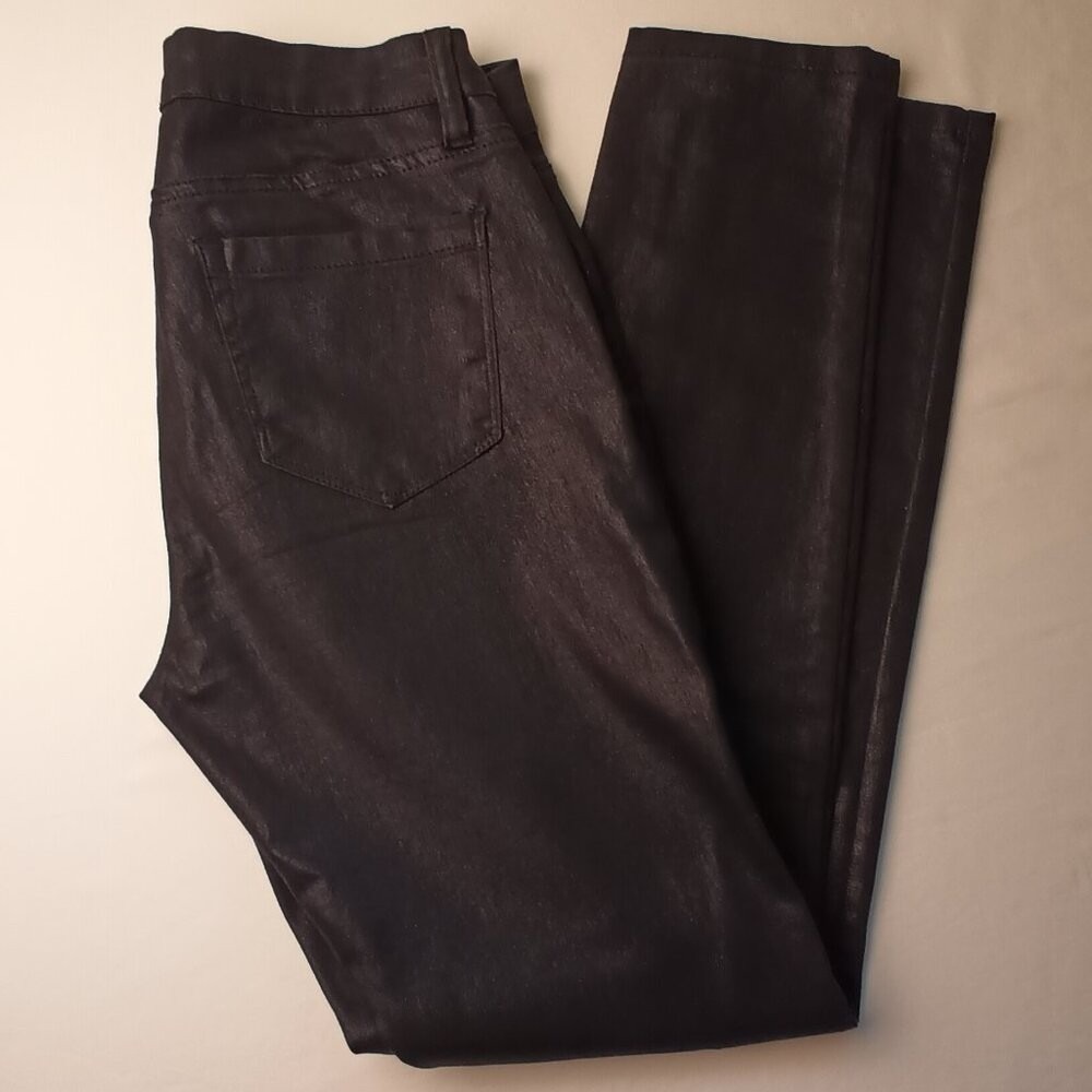 Cache Womens Mid Rise Skinny Jeans Black Size 4 Coated Faux Leather Edgy Biker